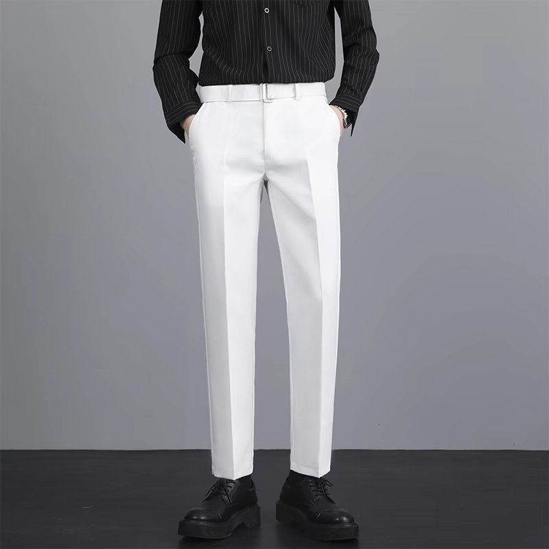 Mens Casual Korean-Style Trendy Wrinkle-Resistant Straight-Tailored Pants