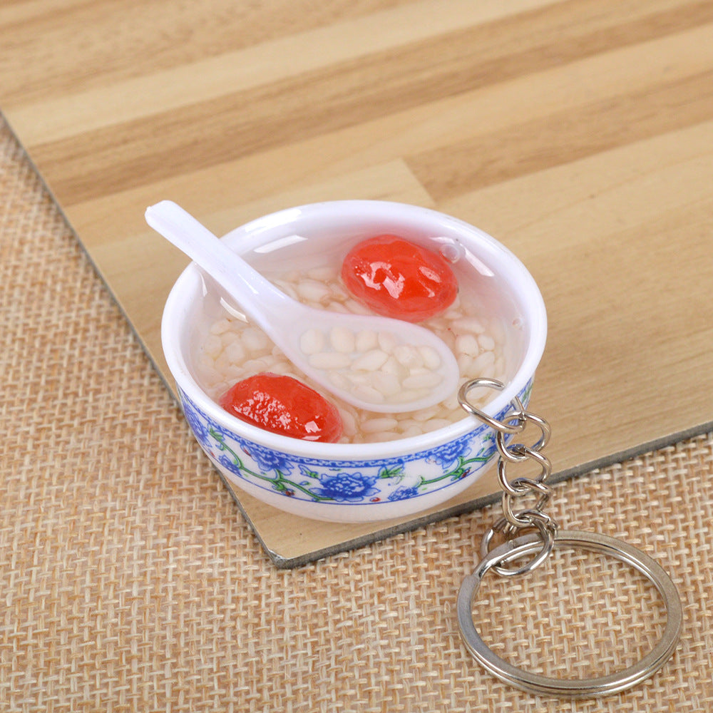 Artificial Food Pendant PVC Egg Noodle Keychain