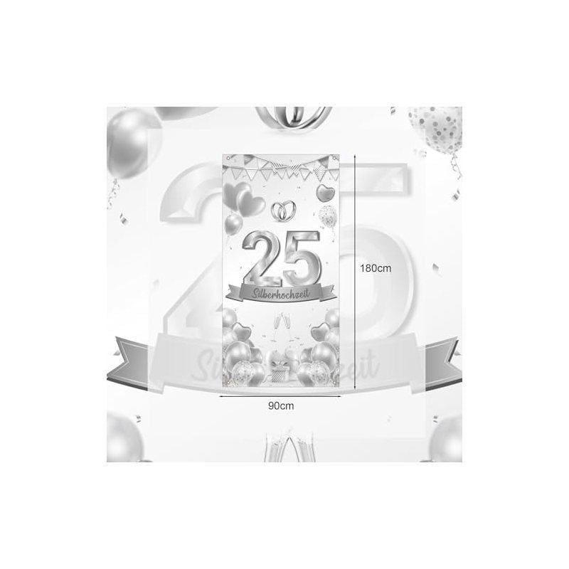 Silver Door Curtain For Special Anniversary Celebrations - Elegant Decorative Element For Festive Occasions - Party Accessory Set