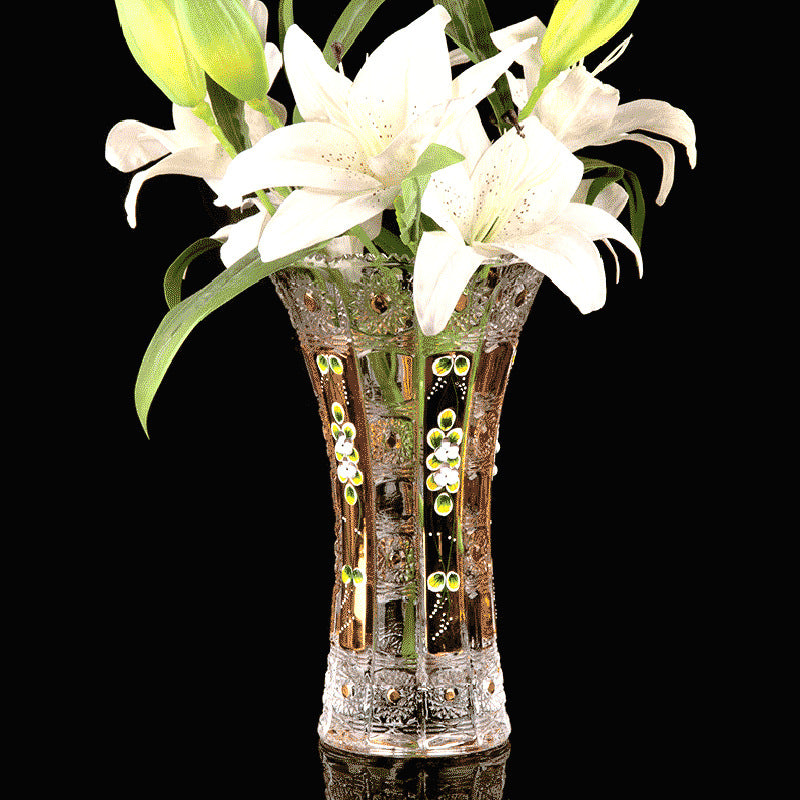 European-style Light-luxury Enamel Floral Crystal Glass Vase For Water Cultivation Of Lilies And Lucky Bamboo Decorative Vase Gift