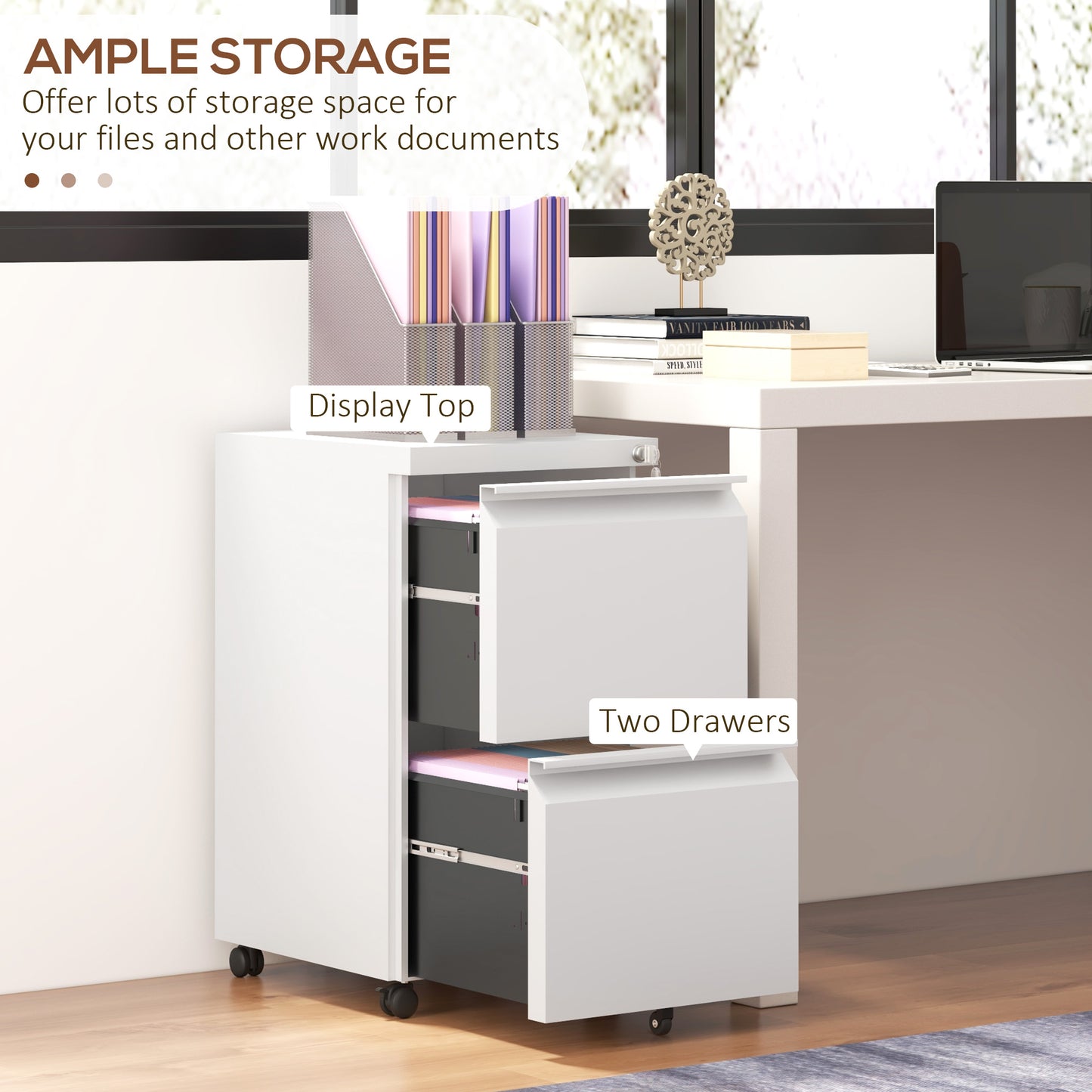 Vinsetto 2-Drawer Mobile Filing Cabinet, Steel Lockable File Cabinet For Letter, A4 And Legal Size, Pre-Assembled Body, White