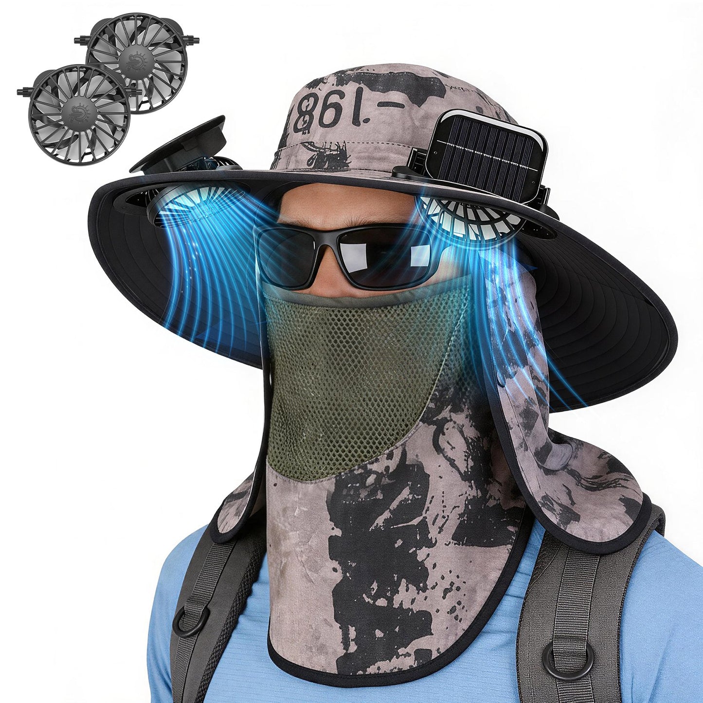 1Pc 2 In 1 Solar Fan Hat UPF50 Sun Hat With Fans Wide Brim Fishing Hat With Face Cover Neck Flap Solar USB Charging For Hiking Gardening Outdoor Work