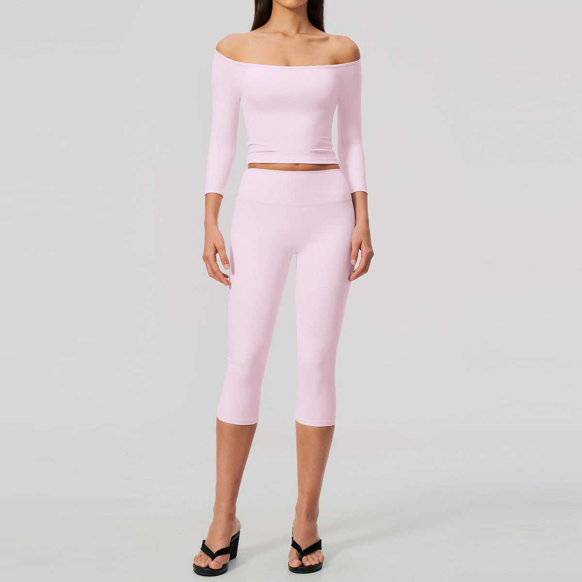 Yoga Suit Set Figure-flattering Waist-cinching Three-quarter Sleeves High-waisted