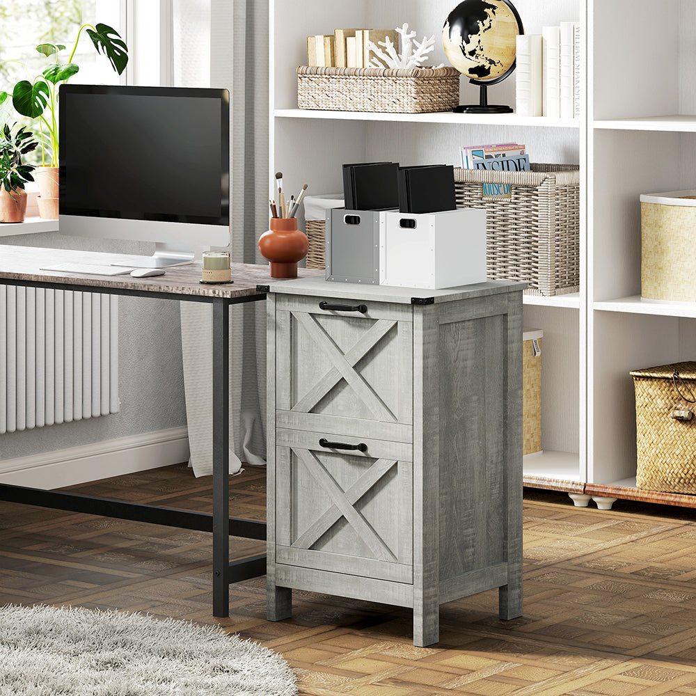 Vertical File Cabinet With 2 Drawers,Quality Drawer Slides  Anti-tipping Device Rustic Farmhouse Office Storage Cabinet For A4, Letter Size, Distressed Light