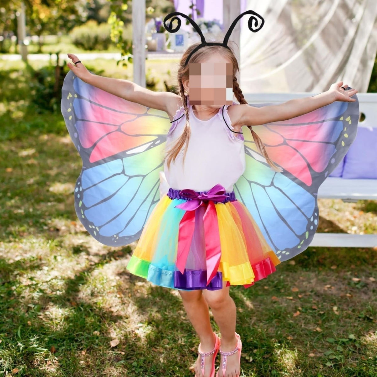 Butterfly Wings Set, 3-Piece Butterfly Costume With Wings, Antenna Headband, And Colorful Tulle Skirt—A Magical Outfit For Cosplay, Carnival, And Halloween Party Accessories Set