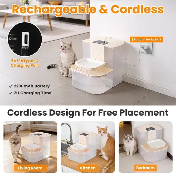 Smart Automatic Pet Water Dispenser, Automatic Pet Water Dispenser With Dual Tank,Dual Tank Filtration 4.5L Cordless Water Fountain With Remote Control For Pets