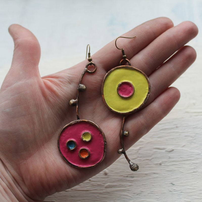 Creative Best-Selling Asymmetric Graffiti Antique Red Copper Earrings