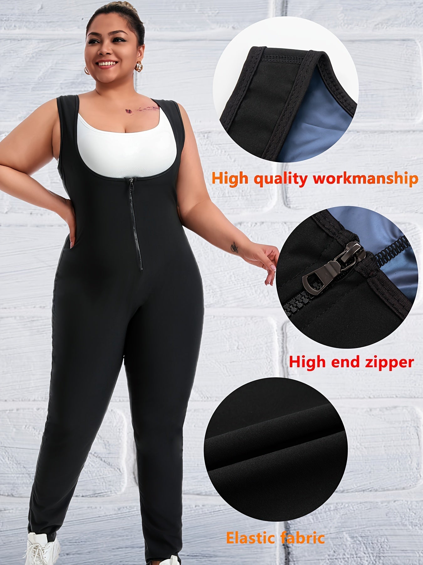 Plus Size Sauna Suit For Women Full Body Waist Trainer For Women Breathable Underarm Design High Waist Slimming Sleeveless Jumpsuit