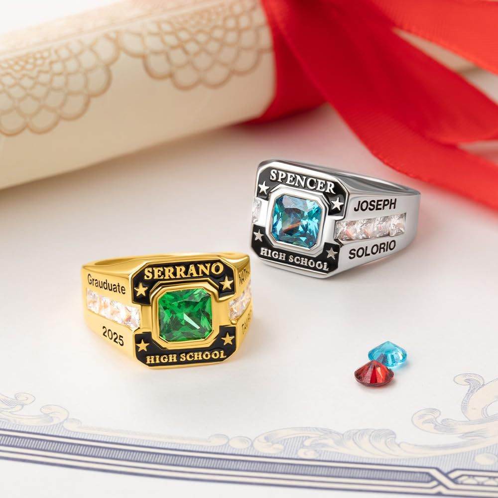 College Commemorative Gift Square Zircon Ring