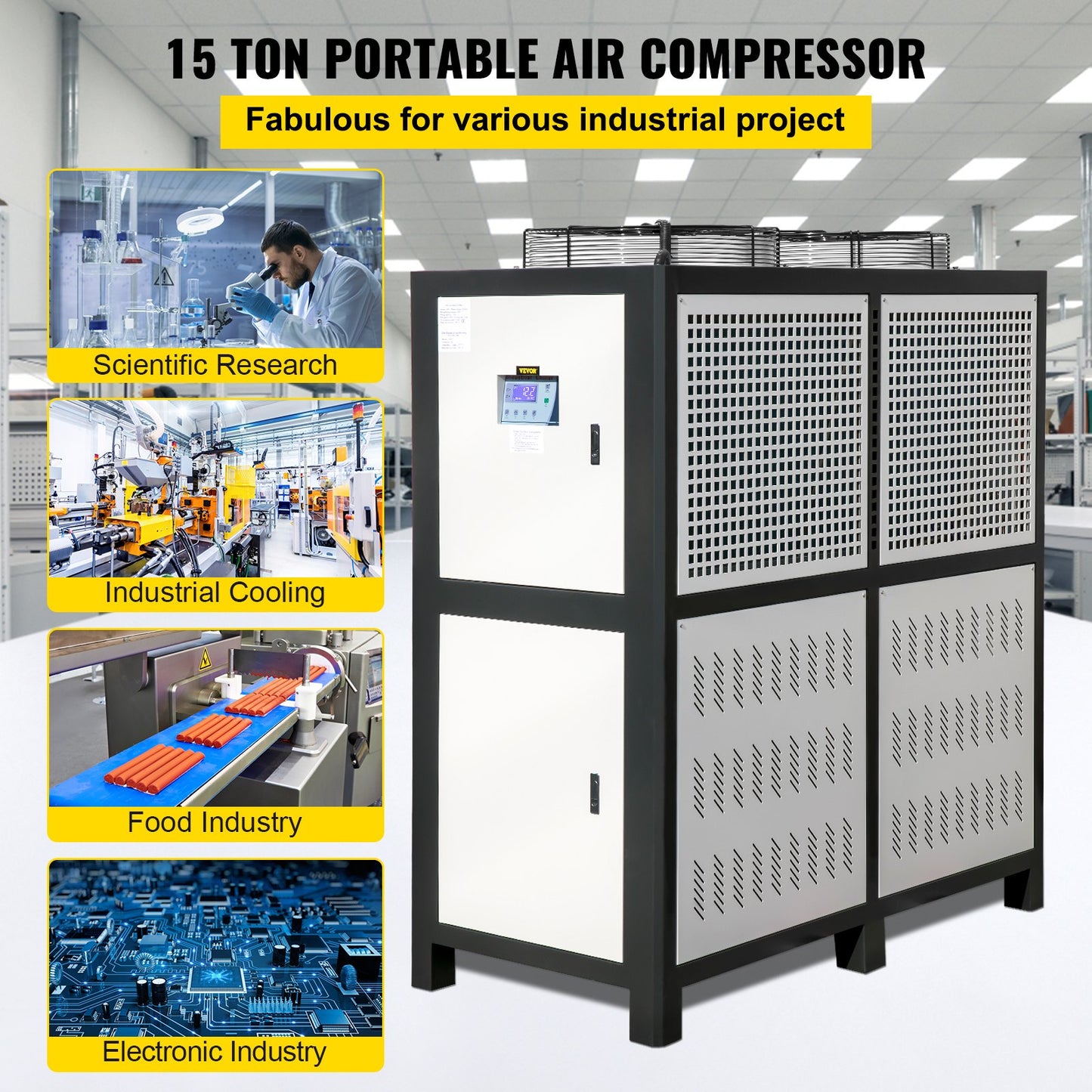 Water Chiller 15Ton, Capacity Industrial Chiller 15Hp, Air-Cooled Water Chiller, Finned Condenser, With Micro-Computer Control, Stainless Steel Water Tank Chiller Machine For Cooling Water