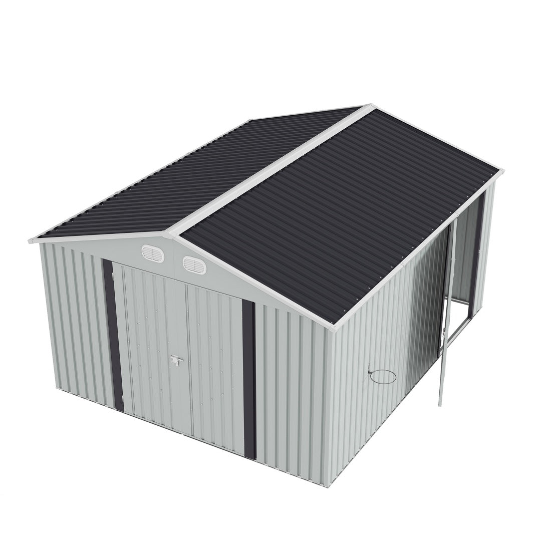 10x12 FT Outdoor Metal Storage Shed, Large Storage Sheds With Sturdy Frame Structure, Metal Garden Tool Shed With Lockable Door For Garden,Gift A Foldable Flower Pot Stand, Backyard, WHIT