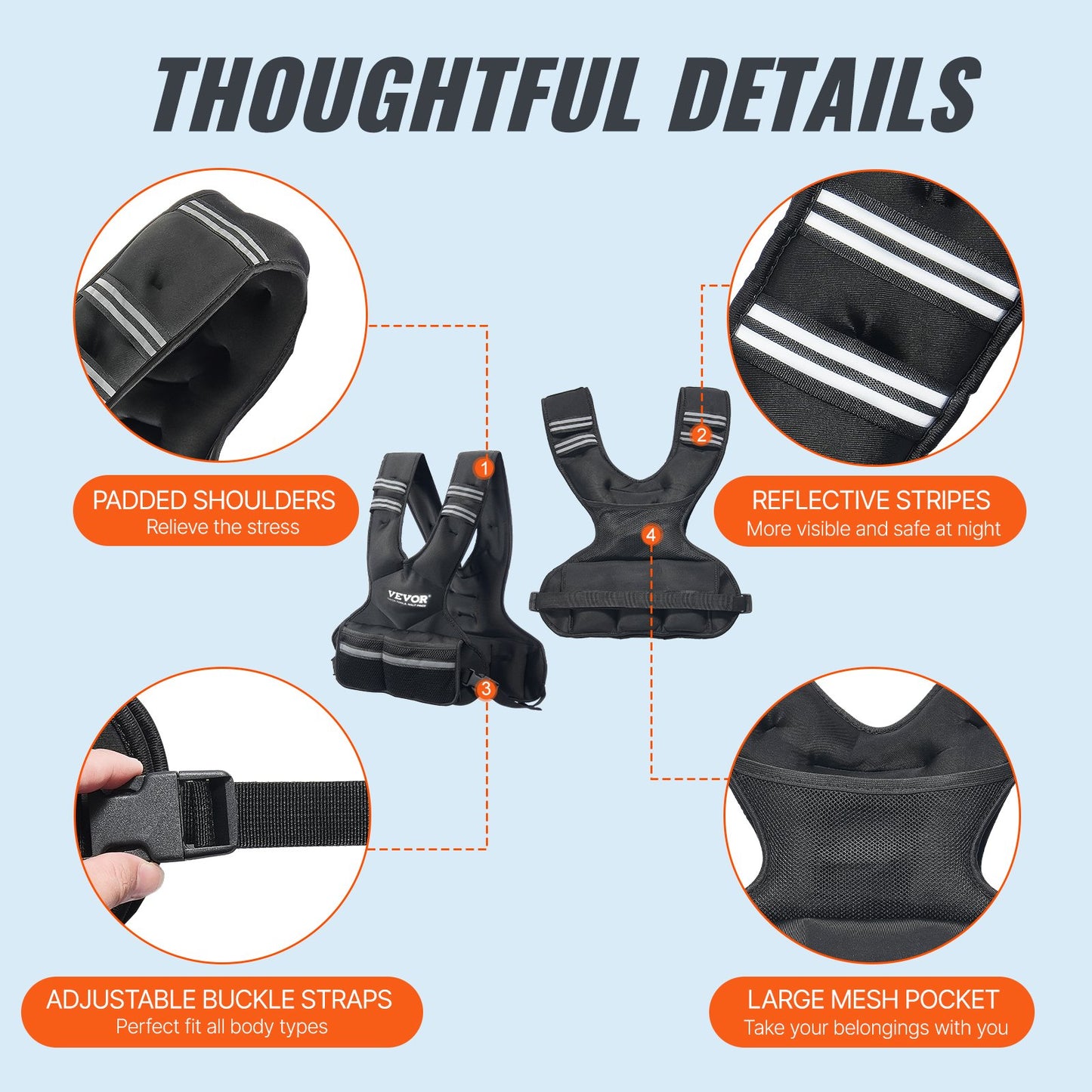 Adjustable Weighted Vest, 11-20lb Weight Vest With 6 Ironsand Weights And  Reflective Stripe, Body Weight Vest Exercise Set For Men Women, Workout Equipment For Strength Training Running Jogging