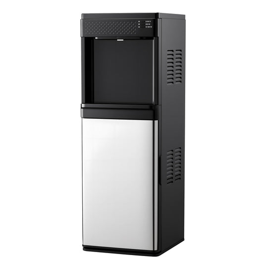 Water Dispenser With Ice Maker, 3-in-1 Floor-Standing Water Dispenser, 33 LBS 24H, 9 Cubes 7 Min Fast Ice Making With 1.3 LBS Storage, Bullet Ice-Cubes & Cold-Water, For Home, Kitchen, Party