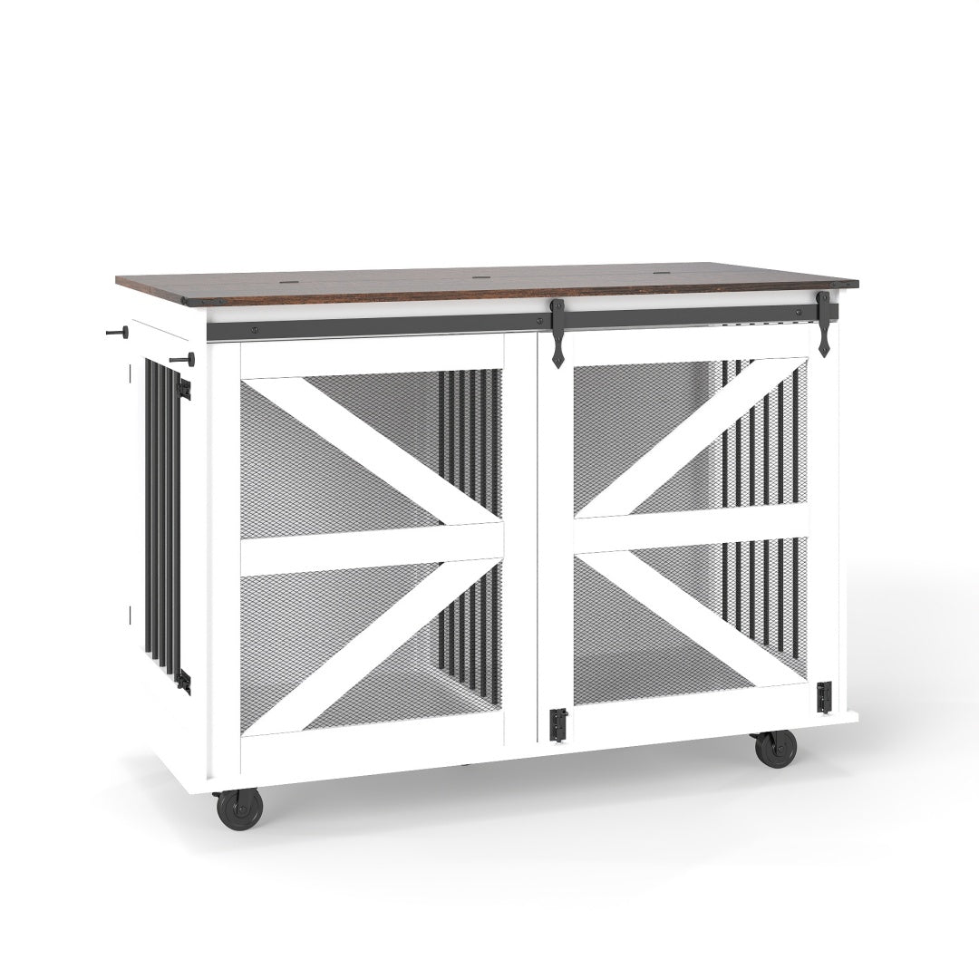 47.2 Mobile Dog Crate With Flip-Top Feeding Door, Dual-Access & 5 Caster System 2 Locking, Side Hooks - Multi-Functional Pet Kennel,double Dog Crate Furniture