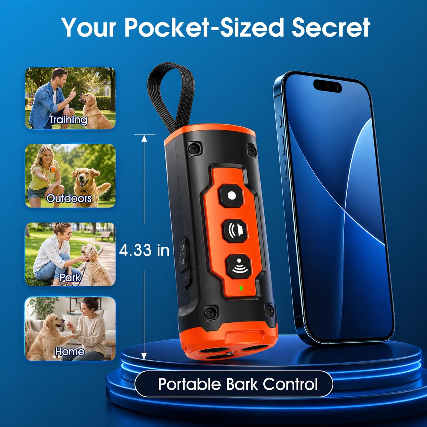 Dog Bark Deterrent Devices, 1-Touch Anti-Barking Device For Dogs With 3 Ultrasonic Heads, 50ft Range, Rechargeable & Safe Dog Training Tool With Flashlight, Helps Improve Behavior