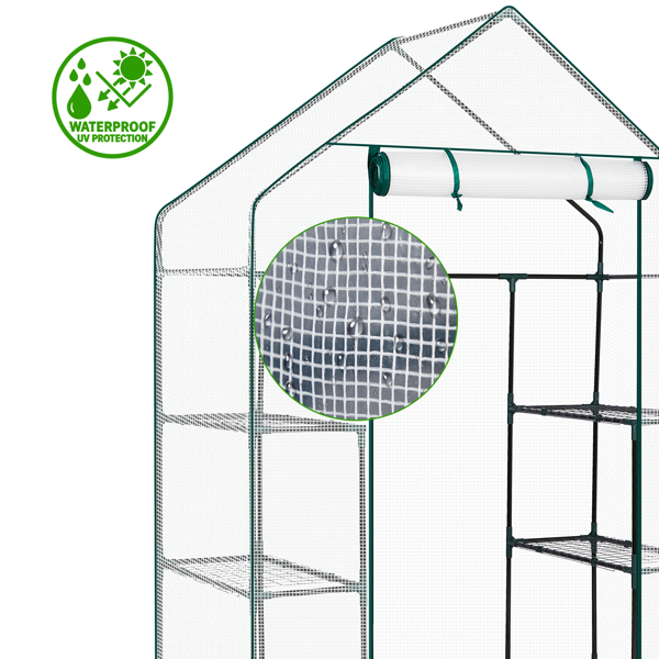Mini Walk-in Greenhouse With PE Cover, 4-Shelf Indoor Outdoor Plant Gardening Green House For Garden Backyard, 56in  X 29in X 77in, White