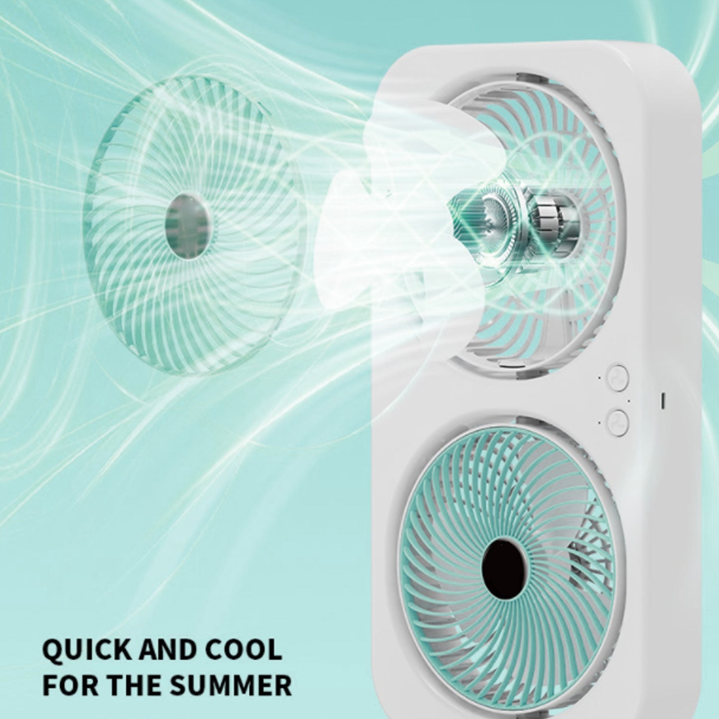 Tabletop Dual Fan USB Rechargeable Silent Air Circulation Fan With Brushless Motor Multi Speed Control For Home Dormitory Green