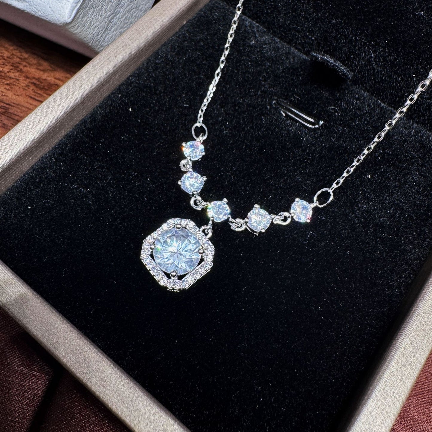 S999 Sterling Silver Sugar Cube Necklace For Women, Korean Style Zircon Clavicle Chain, Luxury Fashion Jewelry