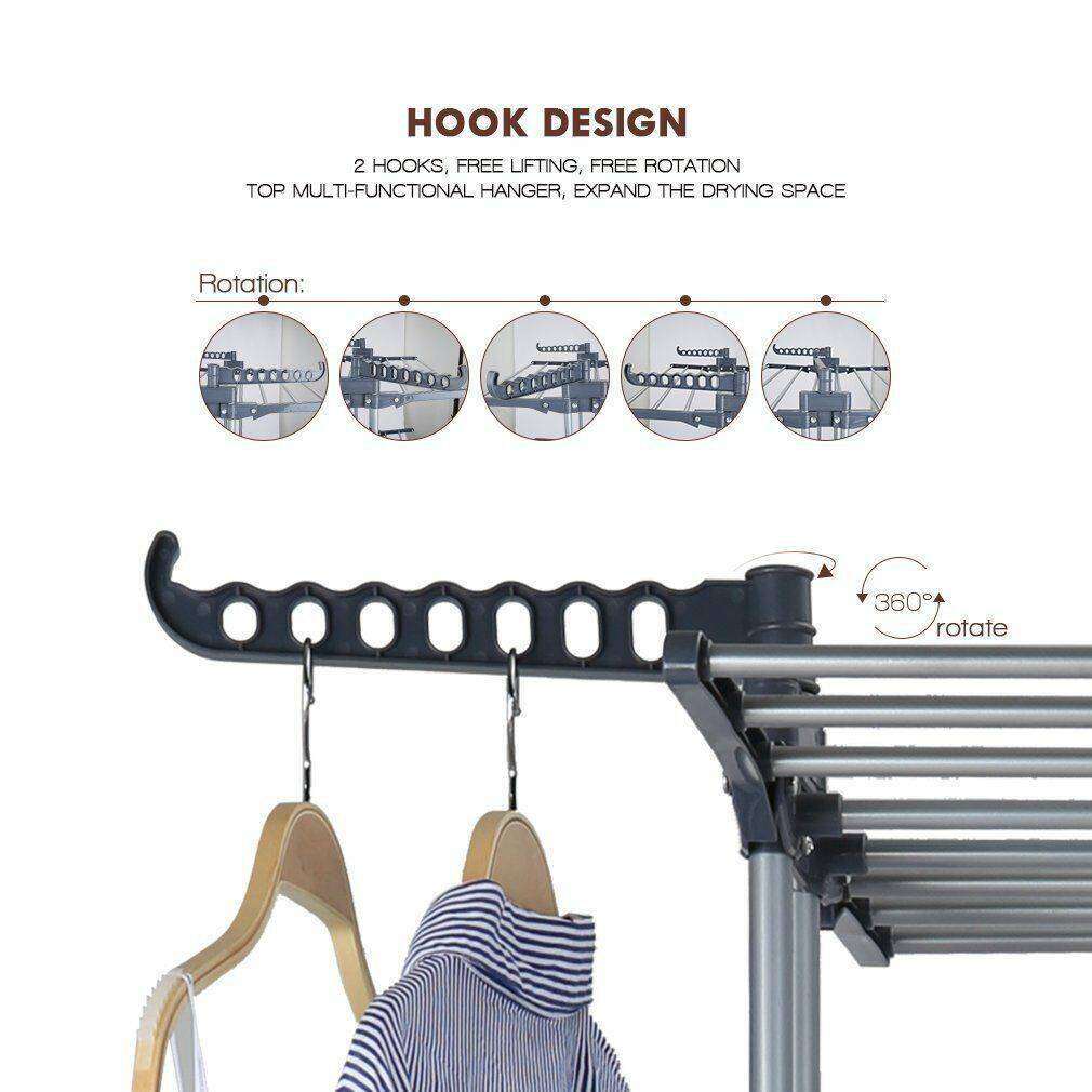 Foldable 3 Tier Clothes Airer  Extra Large Indoor Outdoor Laundry Drying Rack With Wheels, 18m Drying Space