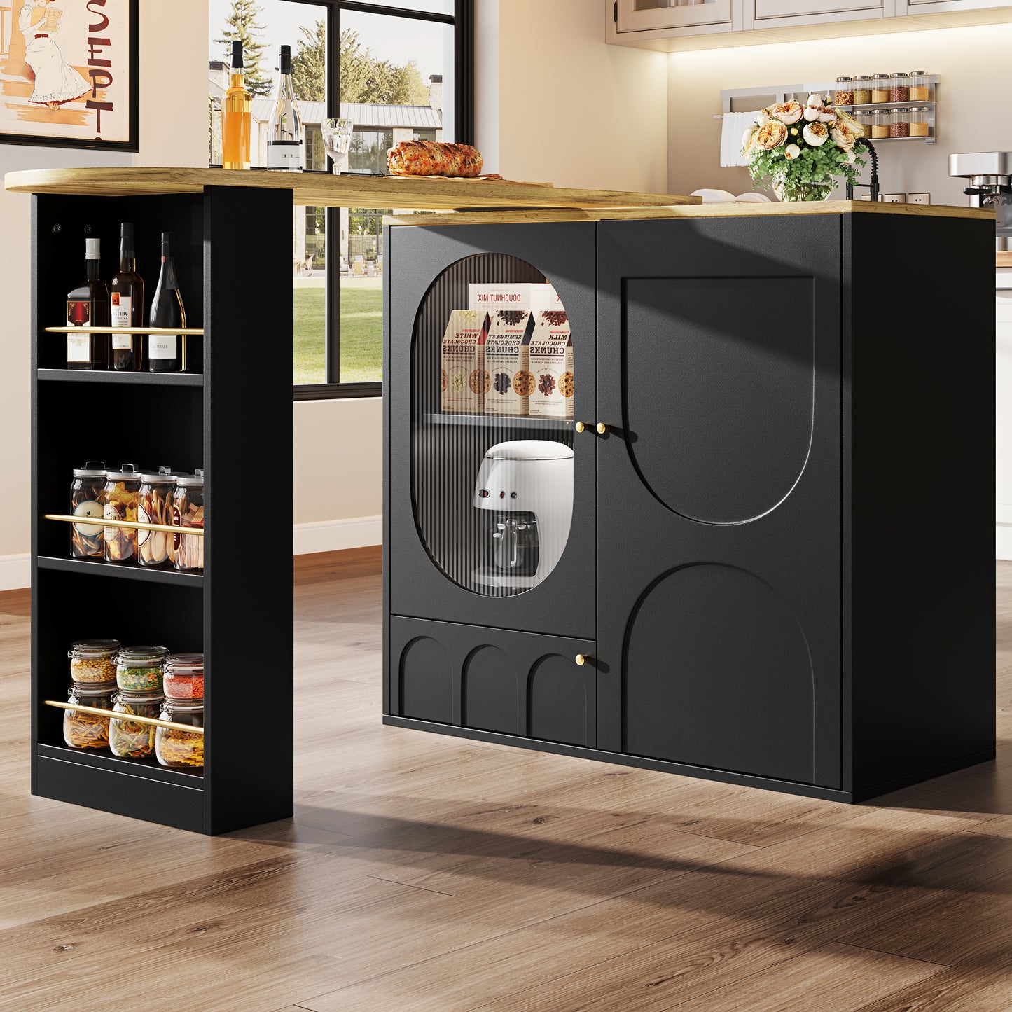 A 360 Rotating Bar Table, Stand Table  Body 138 X 39 X 102 Cm, Coffee Bar Furniture, Rotating Dining Table With Storage Space, Kitchen Island, Three Doors With Door Shelves, Detachable Partition Wal