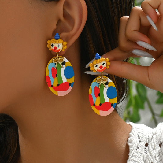 Unique European American Women Stud Earrings, Niche Premium Geometric Cartoon Character Doll Design, Versatile Daily Fashion Ear Jewelry