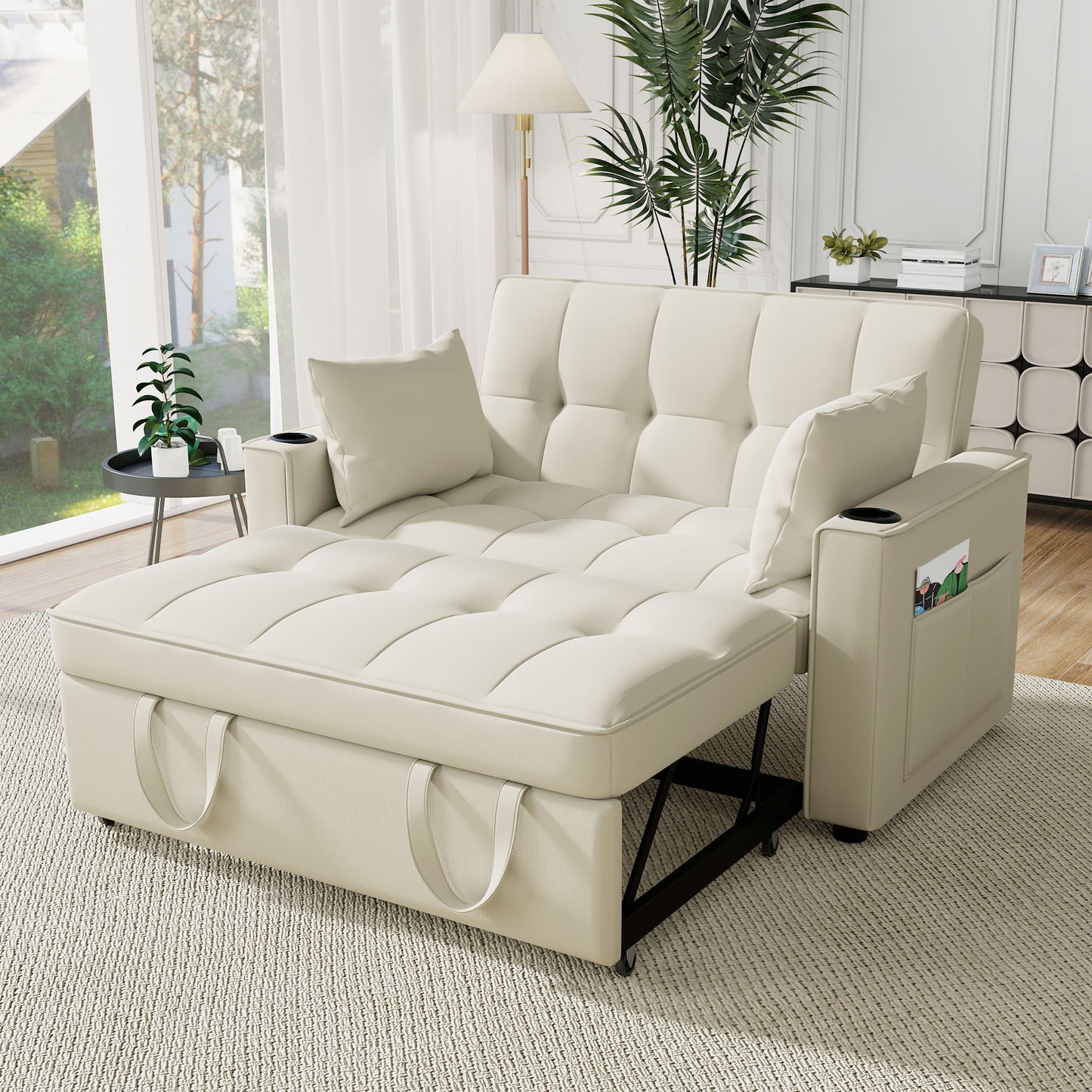 Folding Sofa Bed, Multifunction Sofa With Sleeping Function, Sofa Bed With Cup Holder And Pillows, Suitable For Living Room, Bedroom, Home Theater Apartment