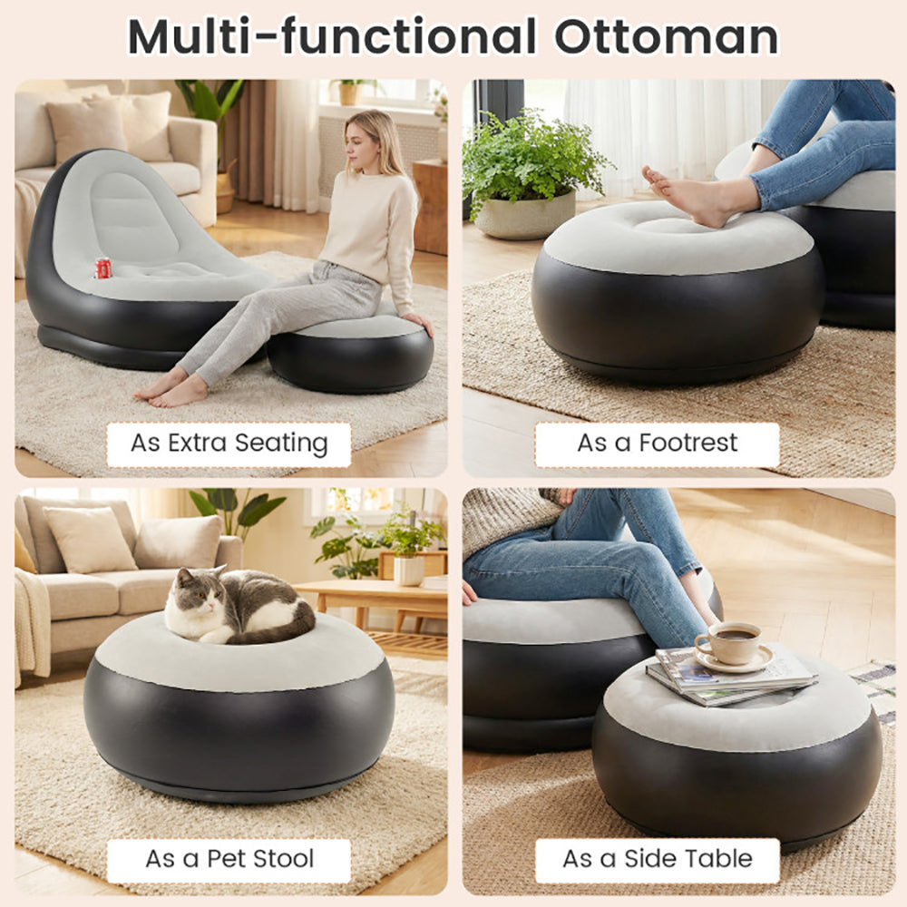 Inflatable Lounge Sofa With Ottoman Portable Air Sofa Of Up To 220 Lbs For Adults With Flocked Surface For Home, Yard, And On The Go Occasions Like Camping Or Trips