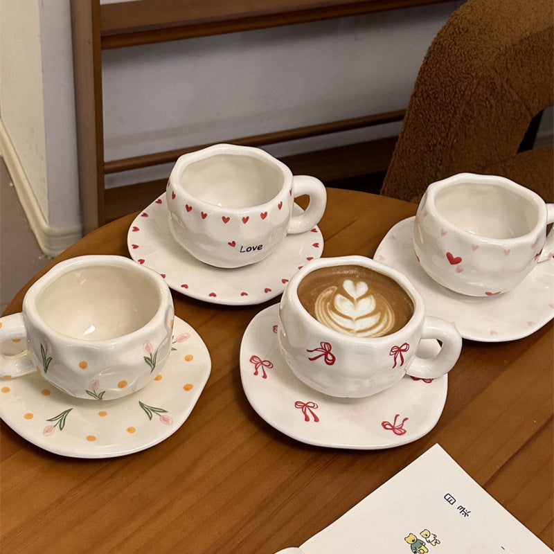 Korean Ins Style Retro Flower Ceramic Cup Dish