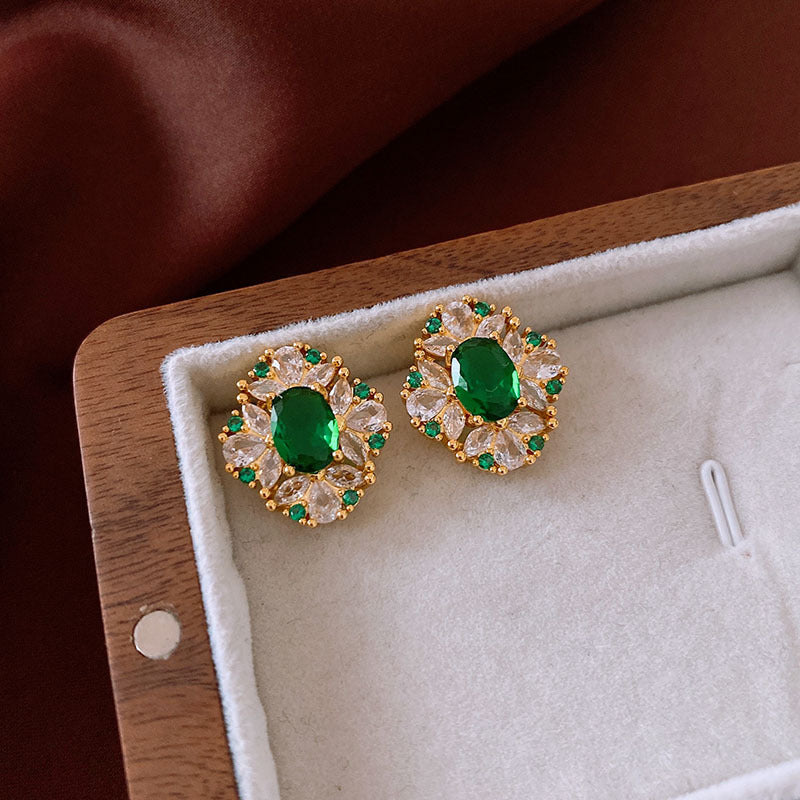 Artisan Vintage Zircon Stud Earrings Female Unique Design  Retro Fashion Jewelry