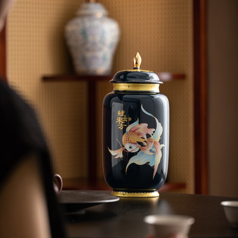 Chinese-style Retro Tea Canister With Carp Design Sealed Container