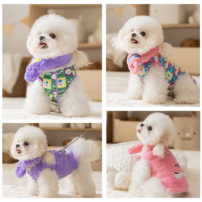 Autumn And Winter Korean Version New Dog Cute Cartoon Little Bear Sportswear Cat Teddy Pet Clothing With Scarf