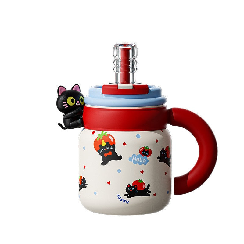 Large-Capacity Office Ceramic Doll Straw Mug