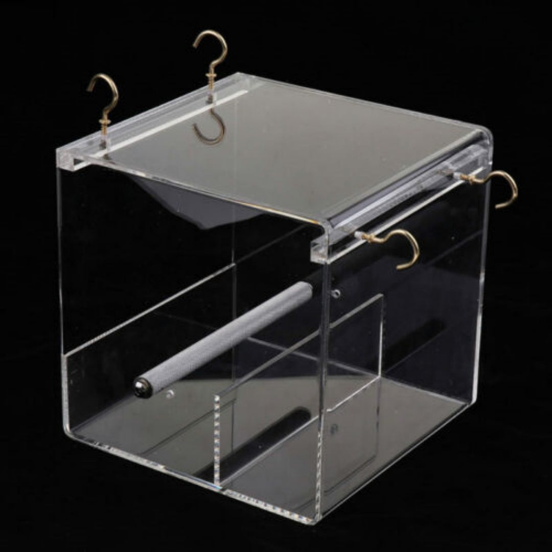 AU Acrylic Automatic Parrot Feeder No Mess Bird Cage Seed Feeding Container Box