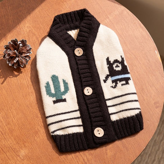 Warm Small Dog Sweater, Soft & Breathable Pet Knit Cardigan With Monster Pattern For Small Medium Dogs Boy Girl Puppy Cat, Fall Winter Dog Clothes For Indoor & Outdoor Wear