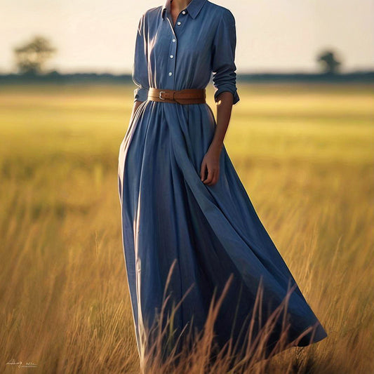 Womens Fashion Long-sleeve Vintage-style Midi Dress