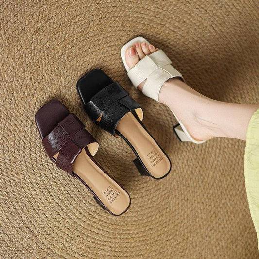 2026 Summer New Women's Sandals, Block Heel, European & American Minimalist Classic, Korean Style Open Toe Fashion Slides For Mothers