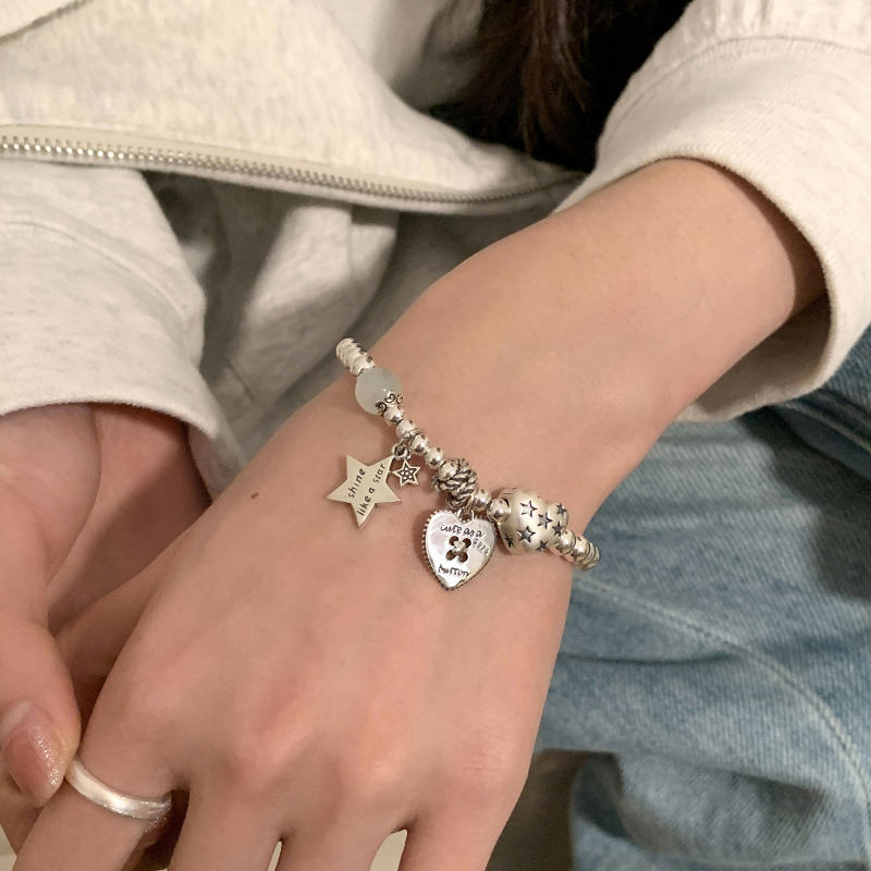 Korean-style Heart And Star Beaded Bracelet For Women Light Luxury