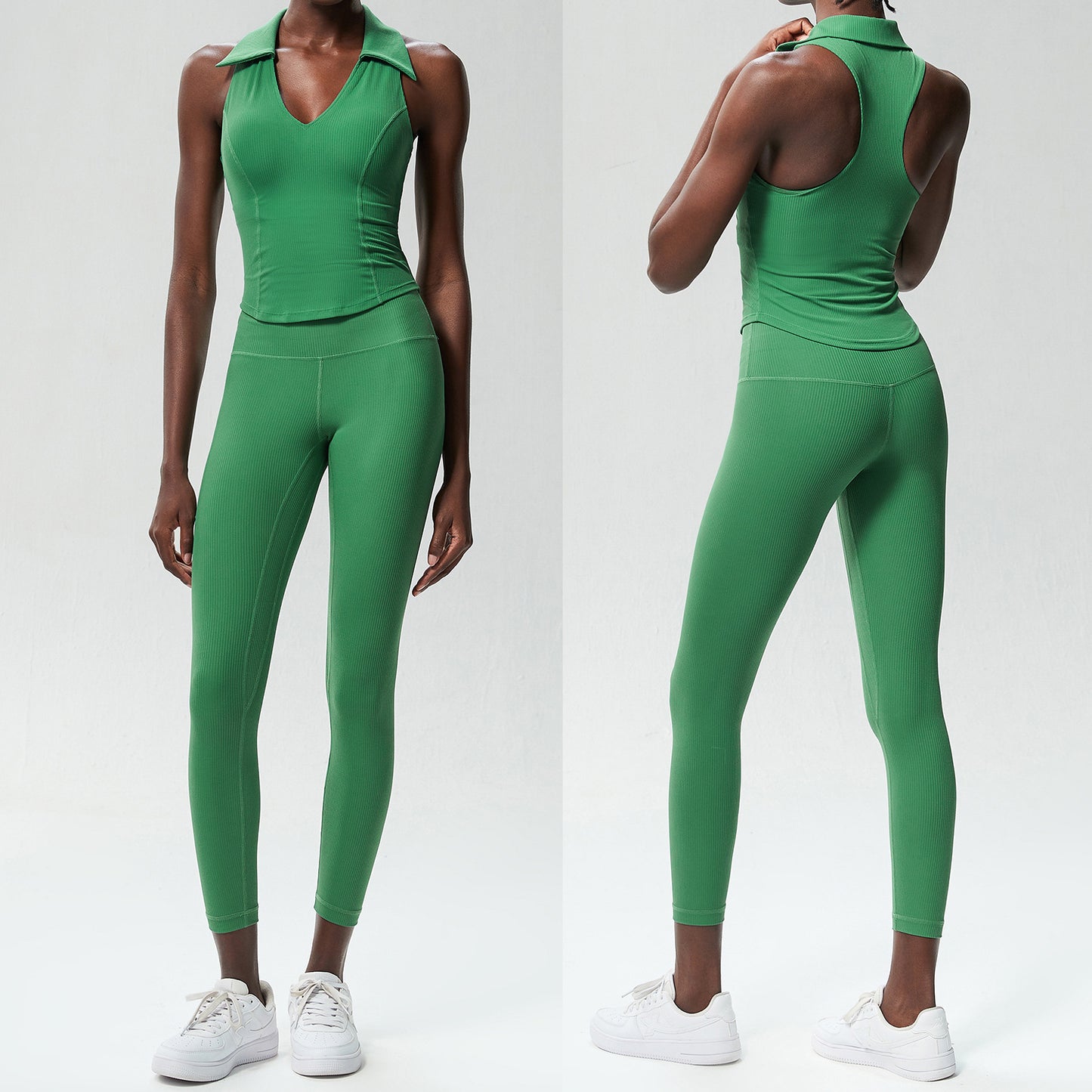 Women's Tight Large Size V-neck Sports Fitness Yoga Wear Two-piece Set