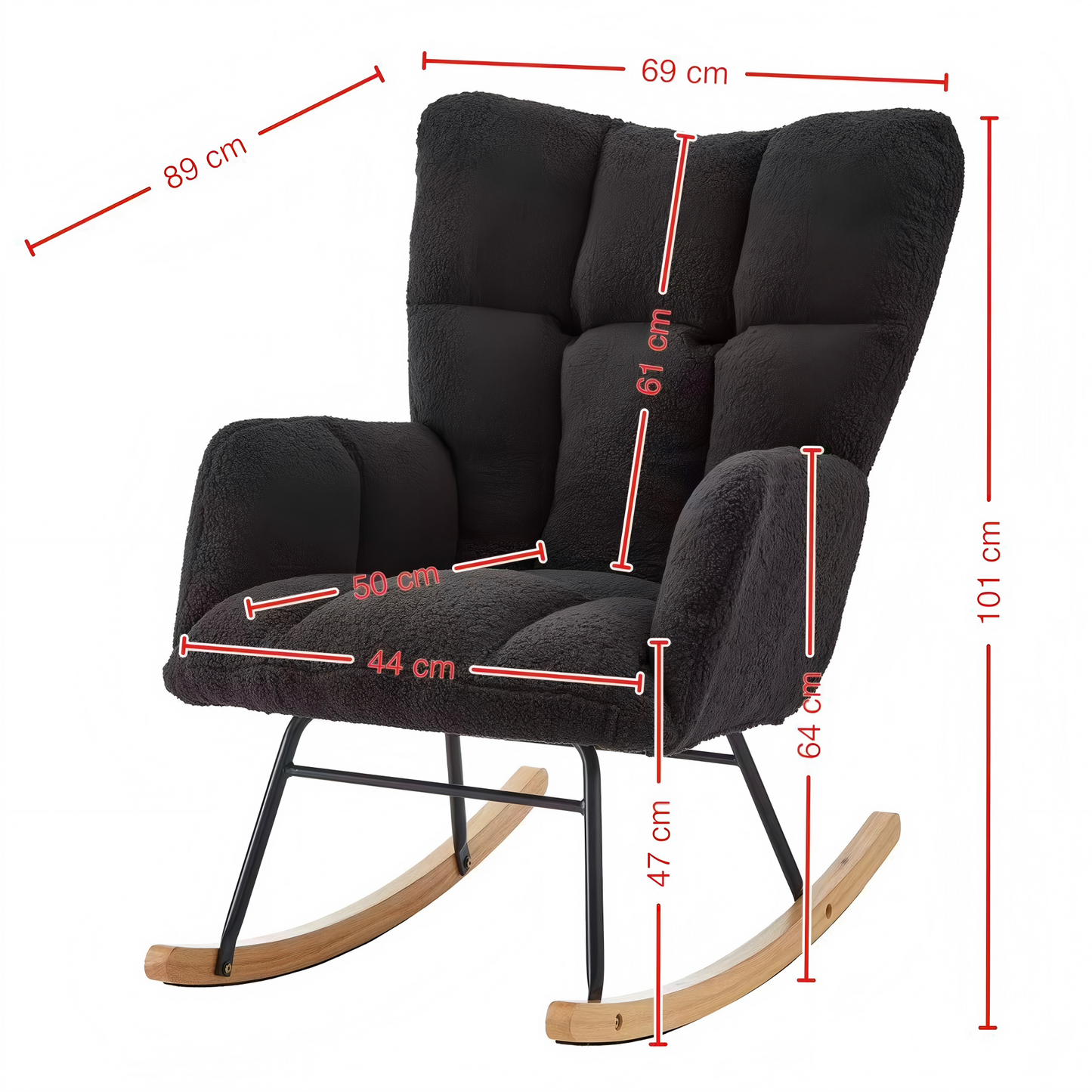 Modern Rocking Chair 69x89x101 CM  Versatile Recliner For Living Room, Bedroom, Office, Children's Room & Balcony, Stylish Armchair With Wooden Base & Metal Frame, Scandinavian Design