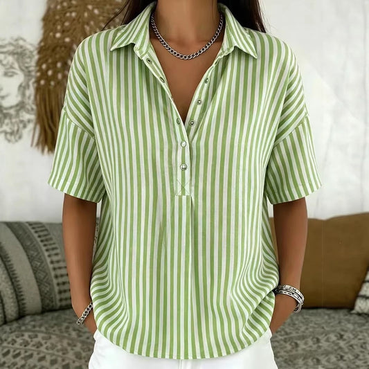 Womens Fashion Casual Striped Short-sleeve Shirt