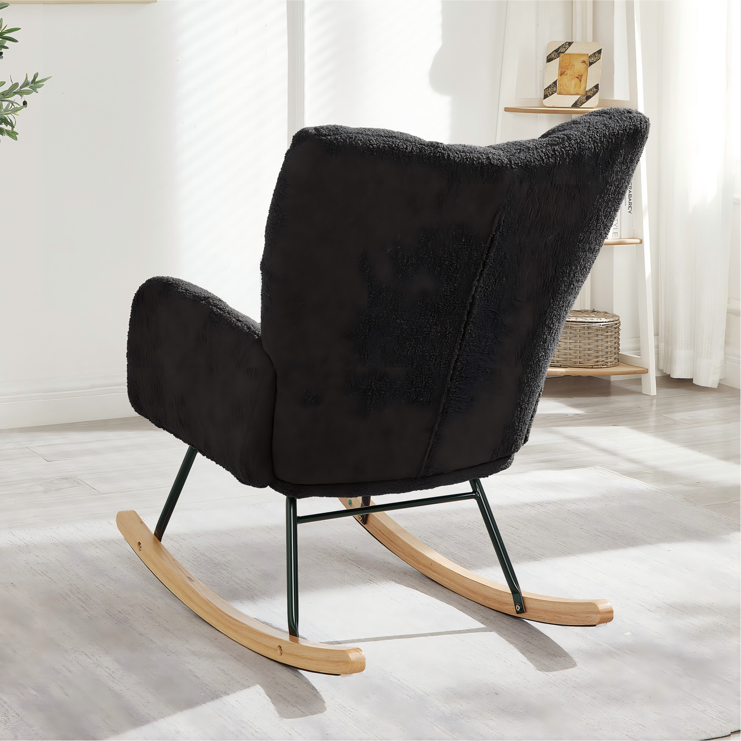 Modern Rocking Chair 69x89x101 CM  Versatile Recliner For Living Room, Bedroom, Office, Children's Room & Balcony, Stylish Armchair With Wooden Base & Metal Frame, Scandinavian Design