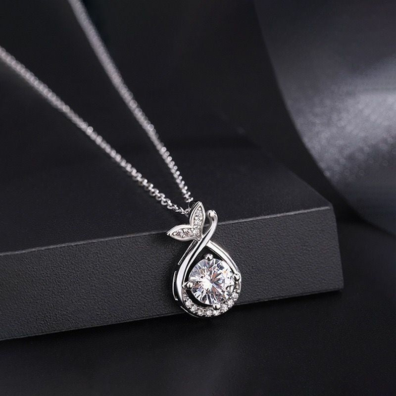 1pcs 999 Sterling Silver Round Zircon Mermaid Necklace, Dainty Luxury Style, Ideal For Birthday & Holiday Gifts