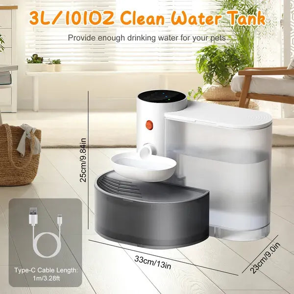 Smart Pet Water Fountain Automatic Cat Water Dispenser 3L&101OZ Cordless Rechargeable Dog Water Fountain Self-Refill With 3 Adjustable Volume 3 Time Intervals Touch Control