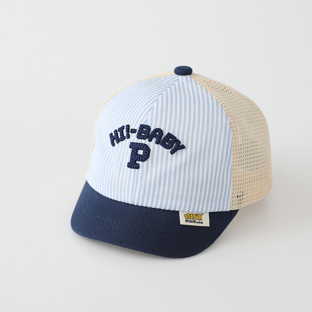 The New Children's Embroidered Letter P Vertical-striped Hat With Multi-color Design Is A Fashionable And Casual Baseball Cap Suitable For Outdoor Outings.