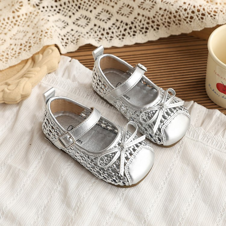 INS Style Kids Woven Sandals 2026 Summer New Korean Girls Bow Princess Shoes