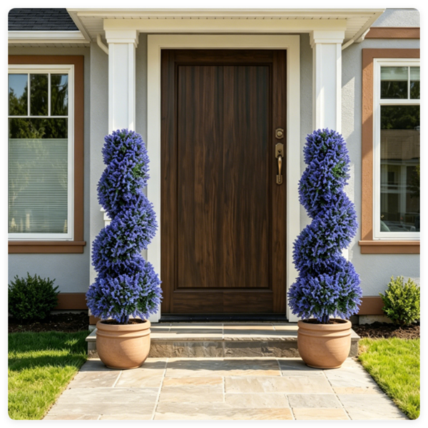 2 Pack Realistic Lifelike Faux Spiral Plant, All-Weather PE Artificial Flower Shrub For Indoor Outdoor Home Garden Decoration - Purple