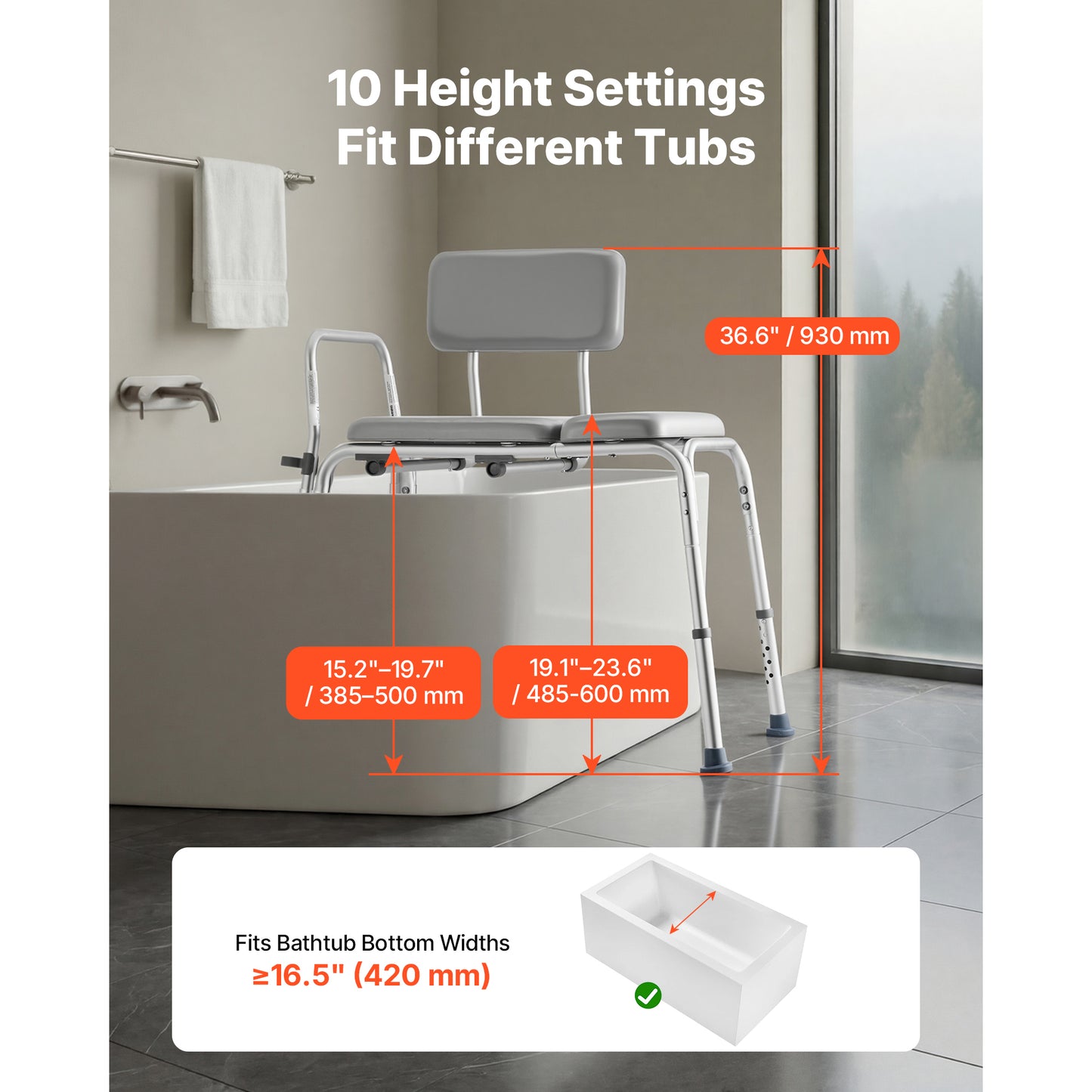 Tub Transfer Bench For Bathtub, 500 Lbs Weight Capacity Heavy Duty Shower Chair With Arm And Backrest, Height Adjustable Bathroom Shower Bench Bath Seat For Adults, Seniors, Elderly And Disabled