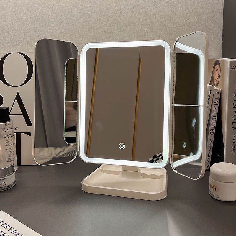 LED Makeup Mirror Desktop With Lights Foldable