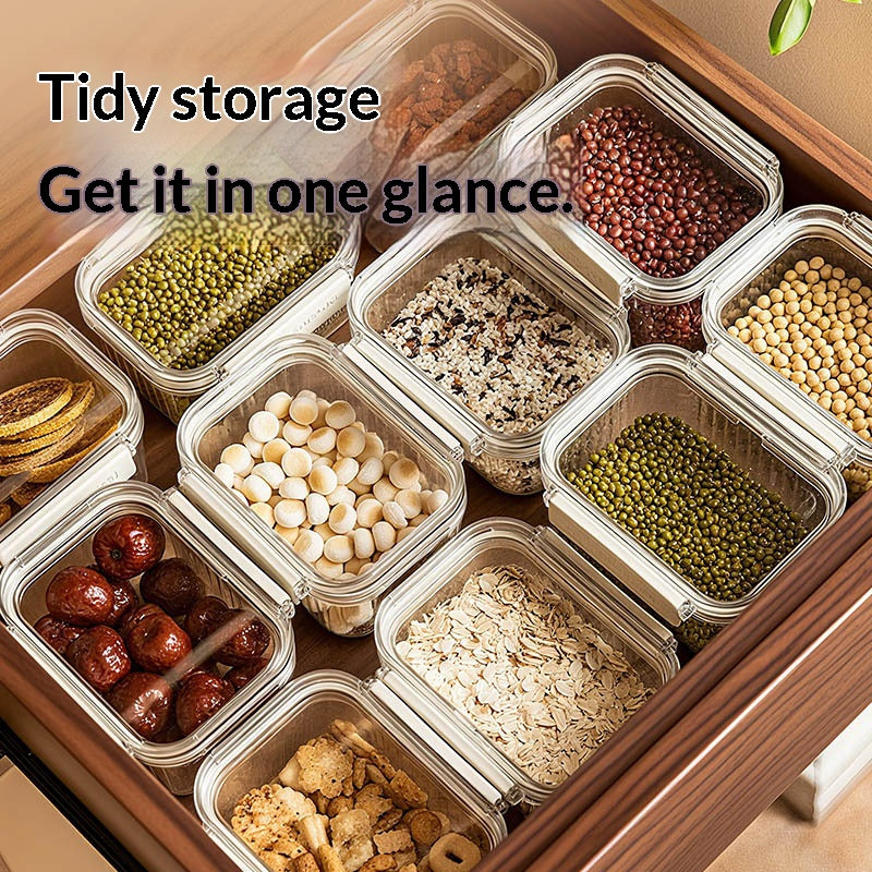 Black  White   Food Grade Clear Plastic Airtight Storage Containers, Square Thickened Jars With Lids For Grains, Cereal & Dry Food