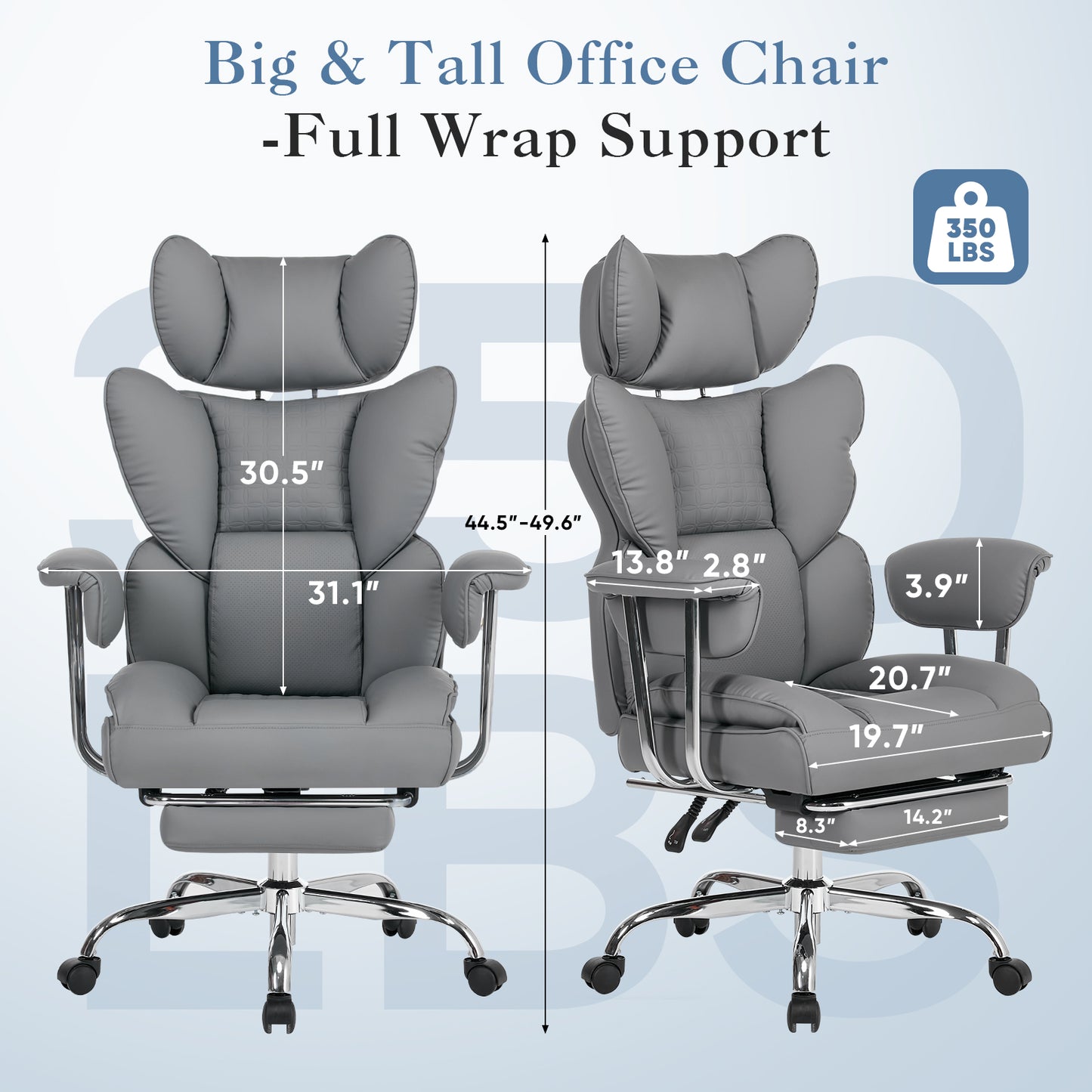 Large-sized High-back Office Chair - 350 Pounds, Anti-scratch PU Leather Executive Office Desk Chair, With Footrest, Reclining Computer Chair